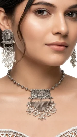 Taj Mahal Oxidized Statement Necklace Set