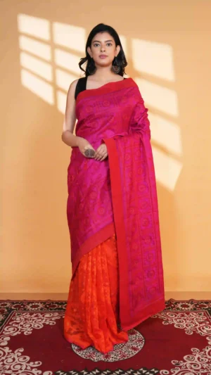 Kashphool Half & Half Jam-Kantha Saree | Fusion Beauty 2026