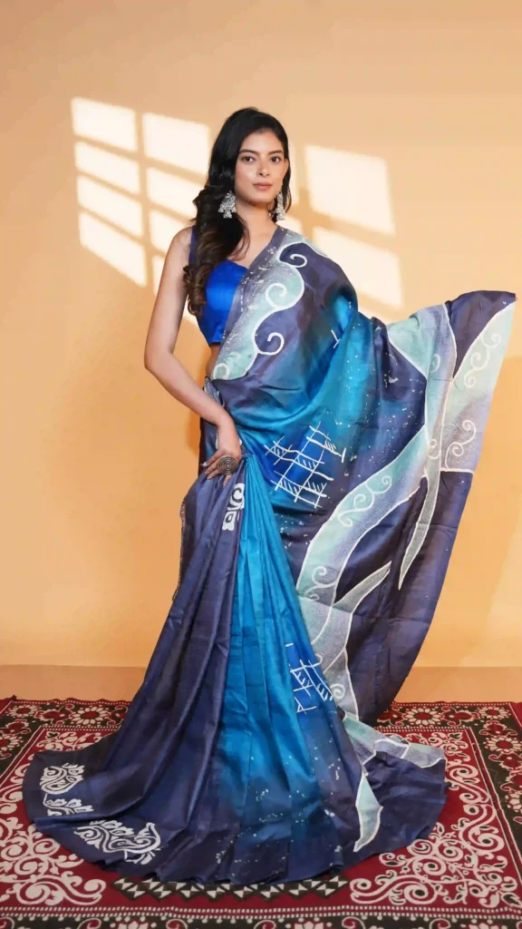 Midnight Blue Pure Tussar Silk Kantha Saree | 2026 Exclusives