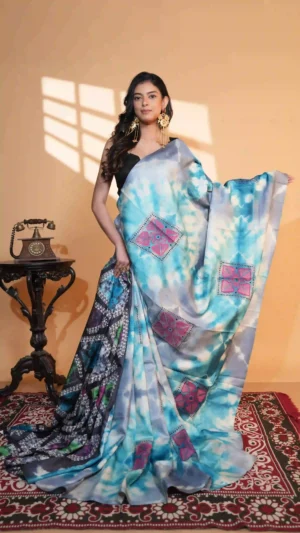 Vibrant Blue Pure Tussar Silk Kantha Saree | 2026 Exclusives