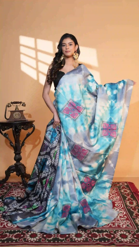 Vibrant Blue Pure Tussar Silk Kantha Saree | 2026 Exclusives