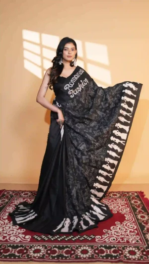 Breathtaking Black Pure Tussar Silk Kantha Saree | 2026 Exclusives