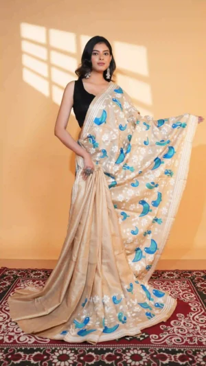Birds of Freedom Kantha Embroidery Pure Tussar Silk Saree | Nams Design Exclusive 2026