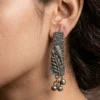 Etched Charm Oxidised Silver Earrings