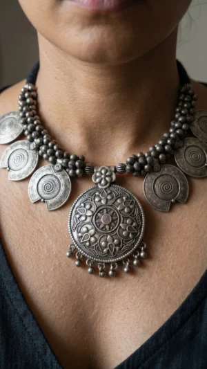 Radiating Mandala Oxidised Necklace