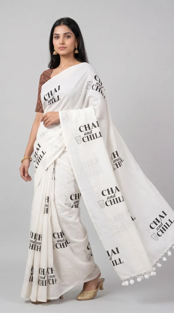 Chai & Chill Pure Cotton Block Printed Saree