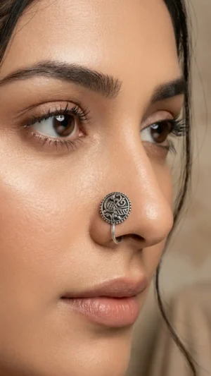 Divine Power Easy Clip-on Oxidized Nose Pin