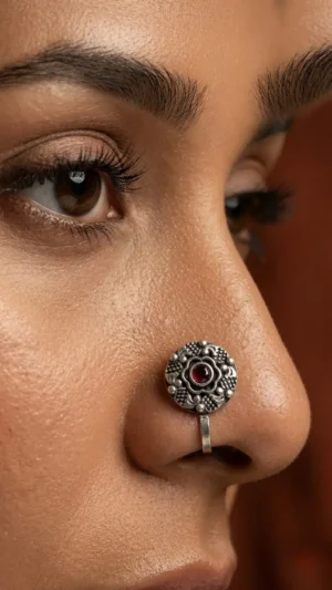 Ruby Chakra Easy Clip-on Oxidized Nose Pin