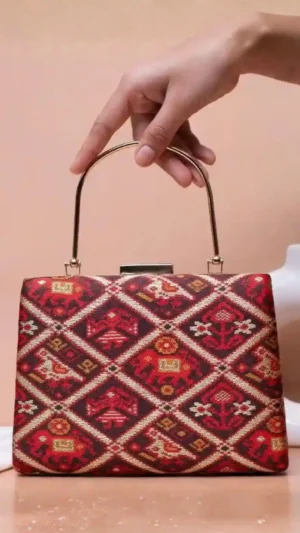 Vibrant Red Patola Clutch Bag