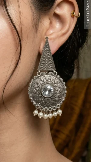 Sophisticated Ruby Oxidised Silver Drop Earrings