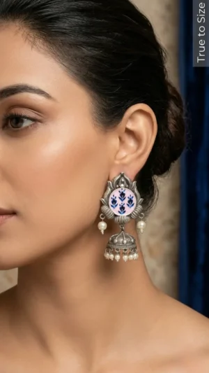 Meghma Handpainted Oxidised Jhumka Earrings