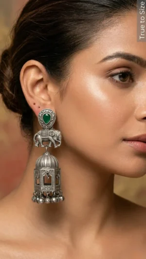 Nomadic Strides Oxidised Jhumka Earrings