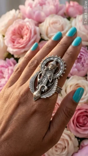 Divine Saraswati Bold Oxidized Ring