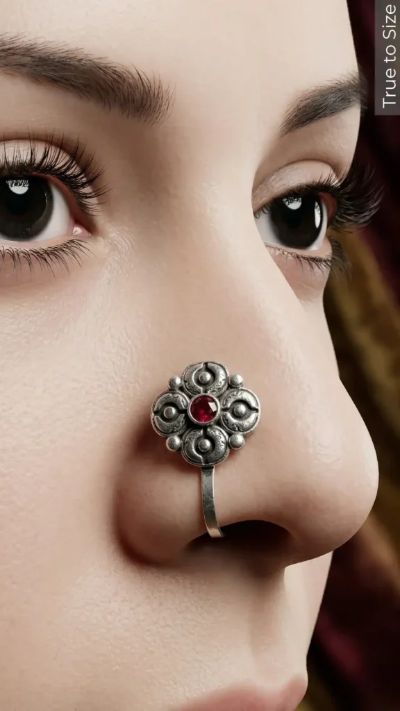 Ruby Clover Easy Clip-on Oxidized Nose Pin