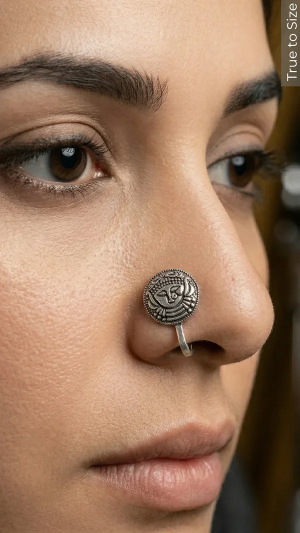 Divine Durga Easy Clip-on Oxidized Nose Pin