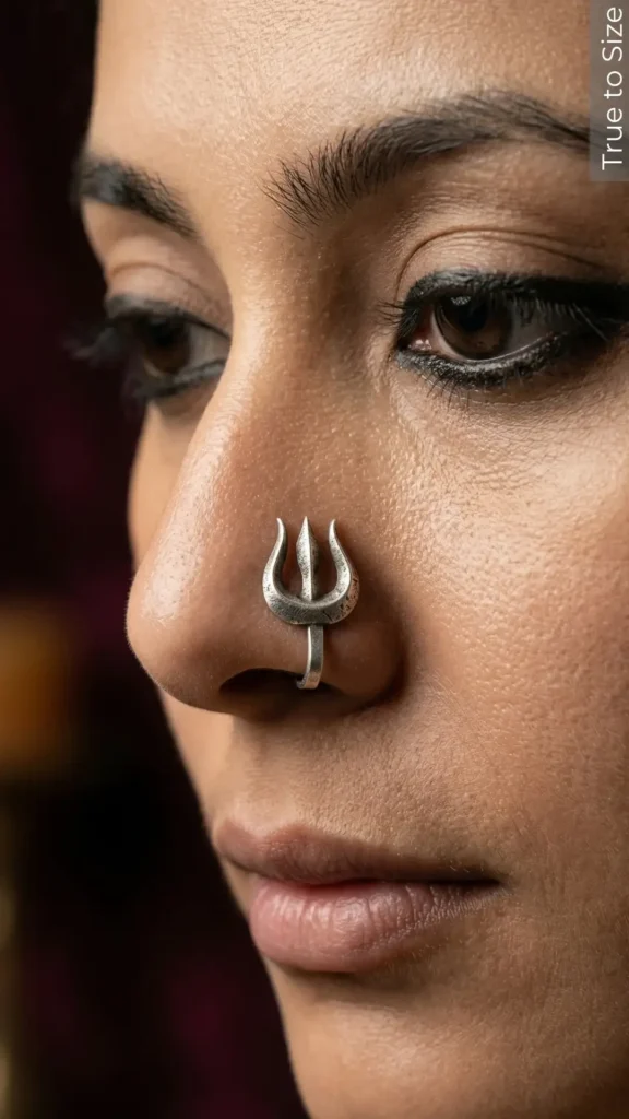 Trishula Easy Clip-on Oxidized Nose Pin