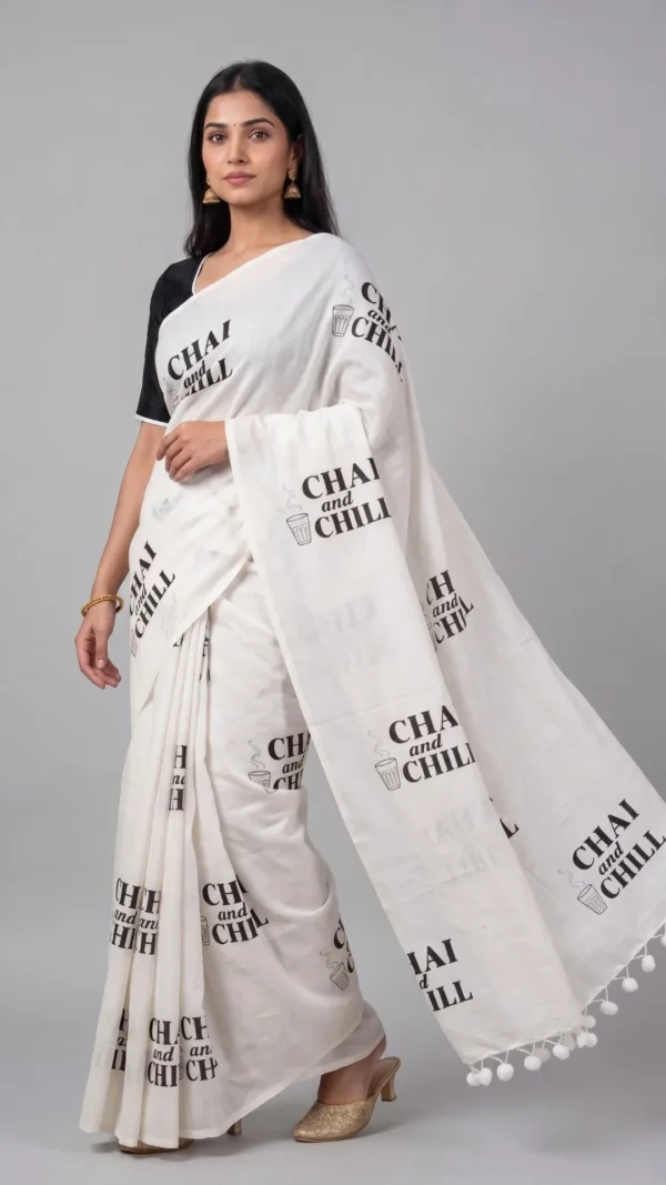 Chai & Chill Pure Cotton Block Printed Saree