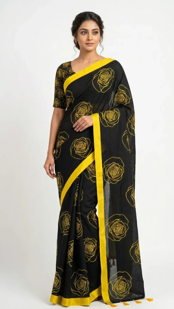 Midnight Bloom Pure Cotton Saree