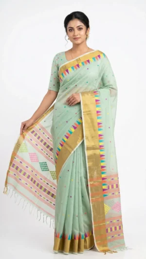 Pastel Green Pure Cotton Jamdani Saree