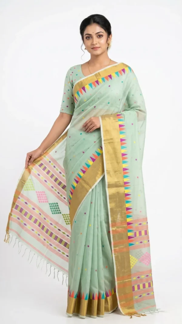 Pastel Green Pure Cotton Jamdani Saree