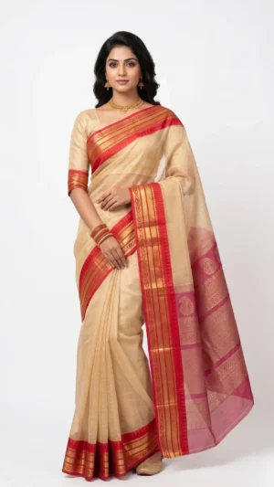 Sarita Beige Cotton Silk Saree