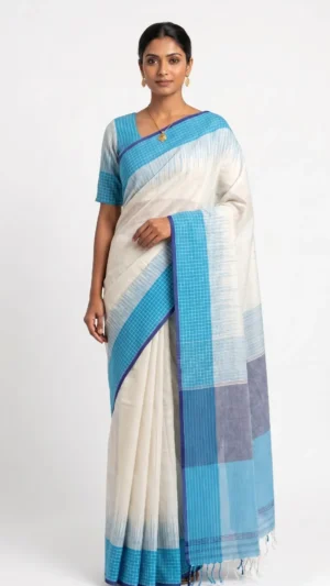 Nisha Blue Pure Cotton Saree