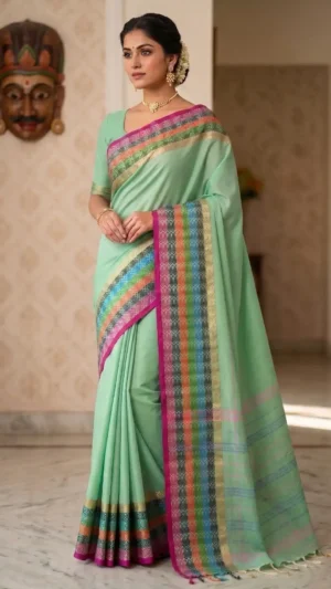 Shritama Green Pure Cotton Saree