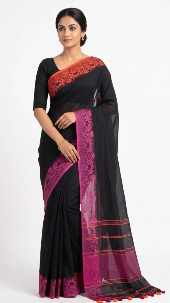 Enigmatic Black Pure Cotton saree