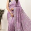 Lilac Designer Bandhej Chikankari Saree