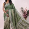 Green Designer Bandhej Chikankari Saaree