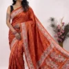 Orange Designer Bandhej Chikankari Saaree