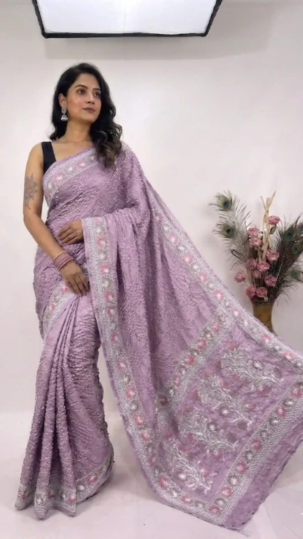 Lavender Designer Bandhej Chikankari Saaree