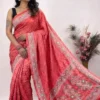 Red Designer Bandhej Chikankari Saaree