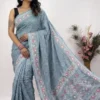 Blue Designer Bandhej Chikankari Saree