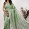 Sage Designer Bandhej Chikankari Saree