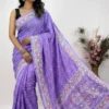 Purple Designer Bandhej Chikankari Saree