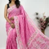 Pink Designer Bandhej Chikankari Saree