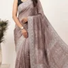 Brown Designer Bandhej Chikankari Saree