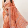 Peach Designer Bandhej Chikankari Saree