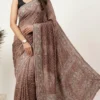 Brown Designer Bandhej Chikankari Saree