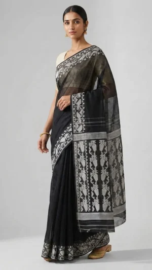 Krishika Black Cotton Jamdani Saree | 2026 Exclusive