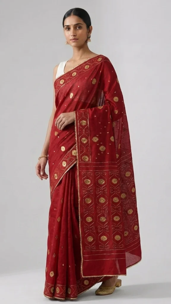 Ruchika Red Designer Jamdani Saree | 2026 Exclusive