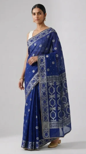 Mallika Blue Designer Jamdani Saree | 2026 Exclusive