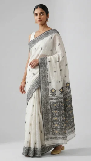 Enigmatic White Jamdani Saree