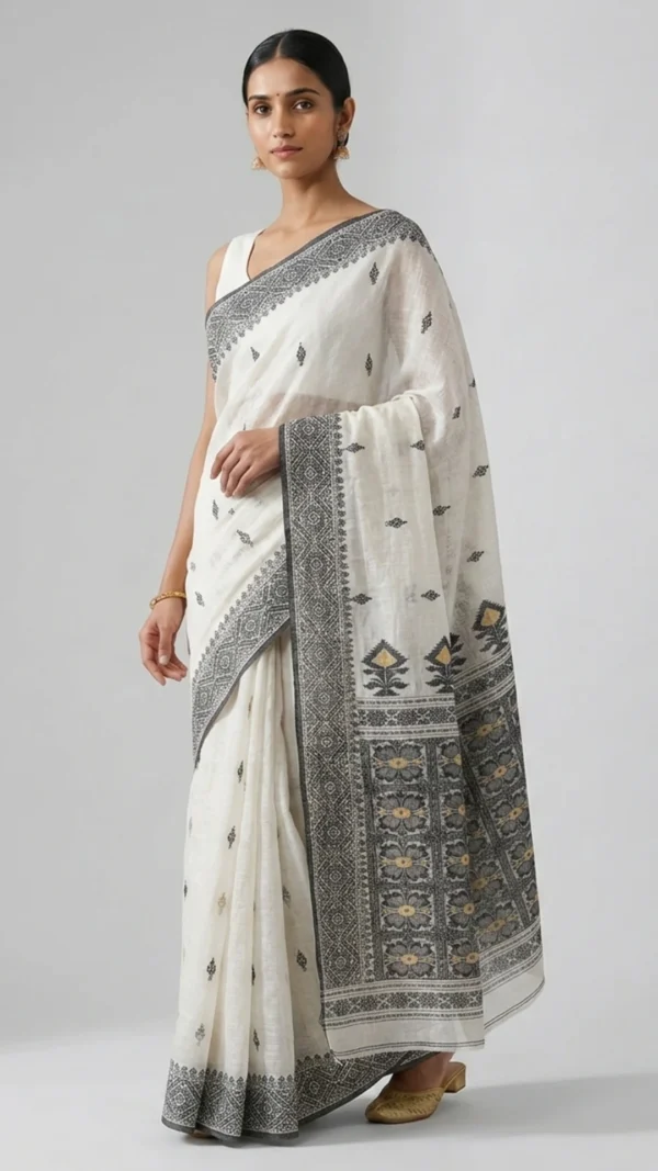 Enigmatic White Jamdani Saree