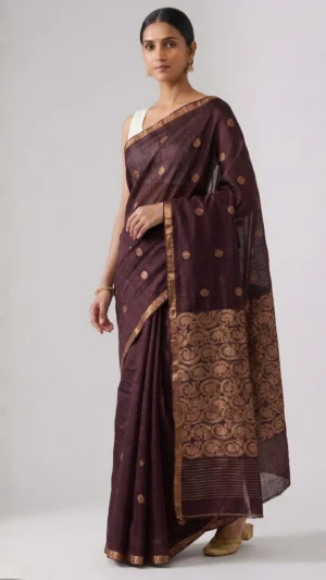 Brown Pure Matka Silk Benarasi Saree | 2026 Exclusive