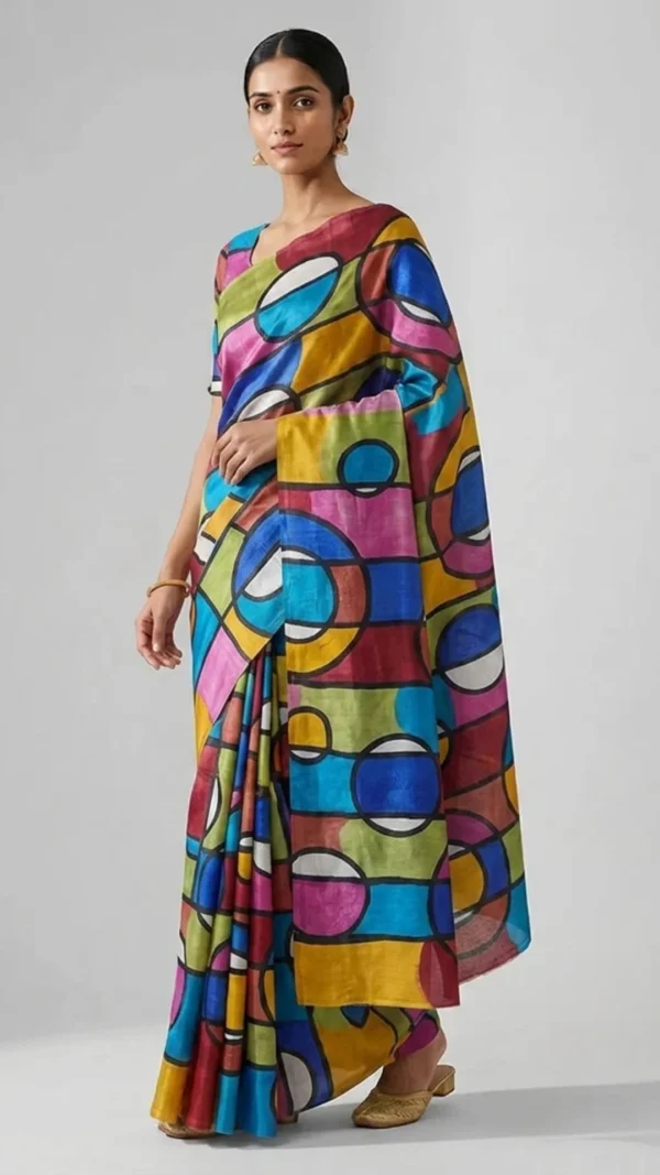 Vinika Abstract Handpainted Kantha Tussar Saree | 2026 Exclusive