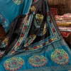 Vibrant Blue Pure Silk Saree with Katha Embroidery