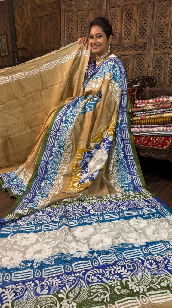 Alisha Pure Tussar Saree with Katha Embroidery