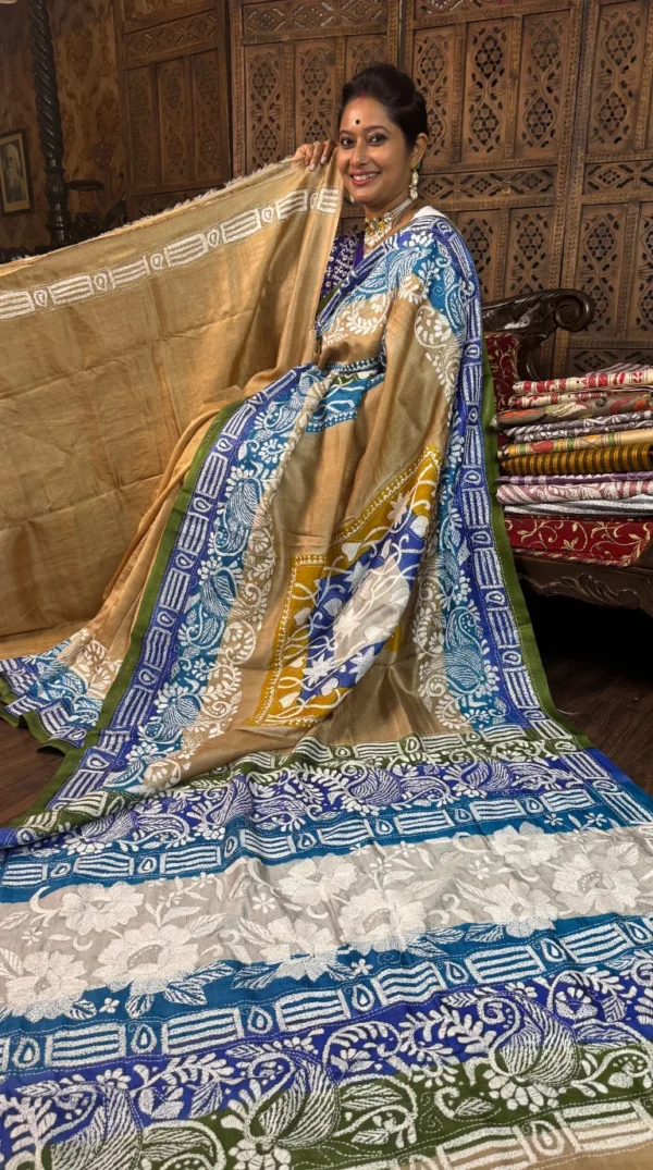 Alisha Pure Tussar Saree with Katha Embroidery